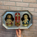 Vintage Catholic Sacred Heart Jesus Mary Shadow Box Shrine Crucifix Wall Hanging