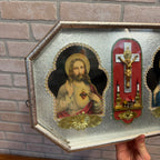 Vintage Catholic Sacred Heart Jesus Mary Shadow Box Shrine Crucifix Wall Hanging