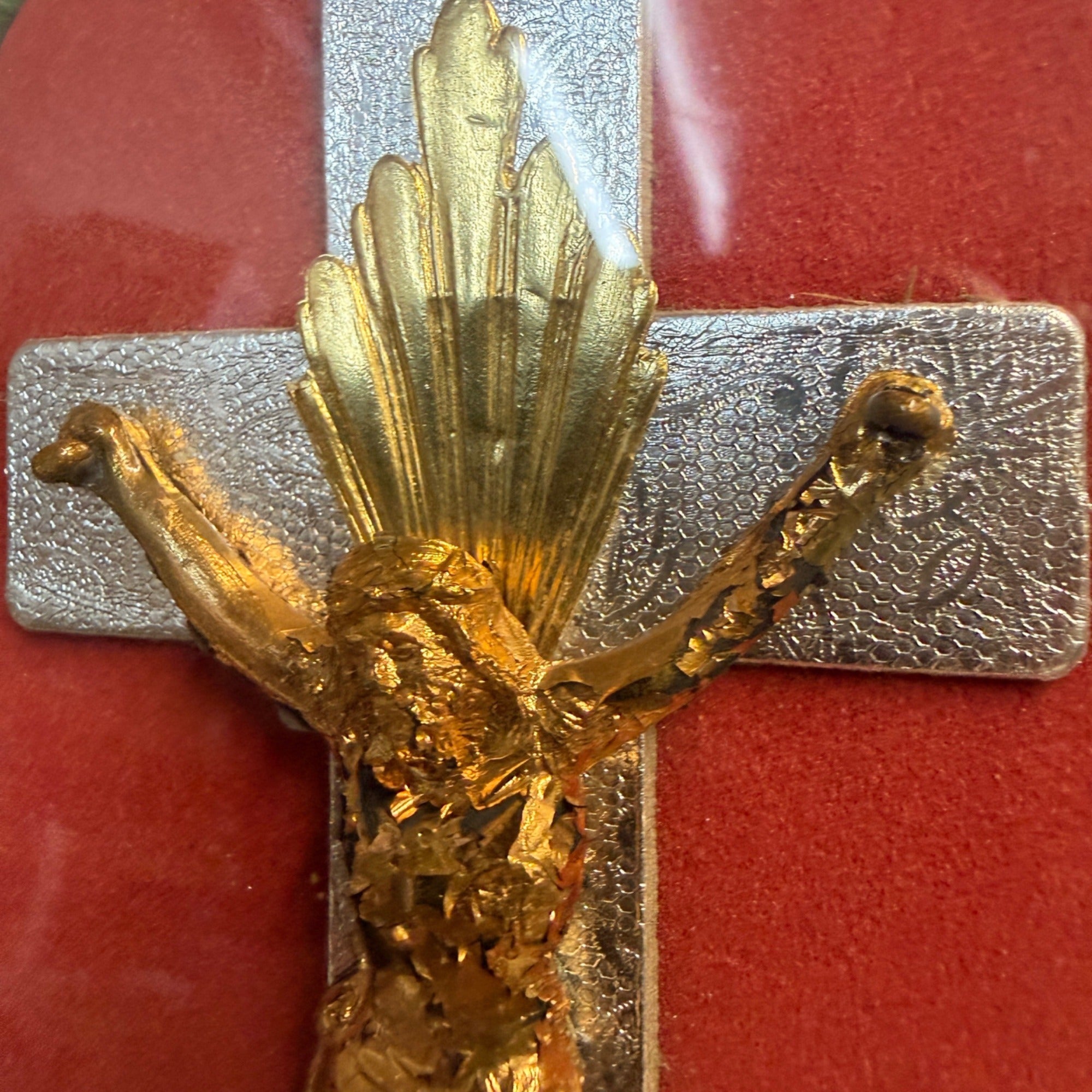 Vintage Catholic Sacred Heart Jesus Mary Shadow Box Shrine Crucifix Wall Hanging
