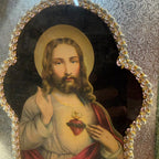 Vintage Catholic Sacred Heart Jesus Mary Shadow Box Shrine Crucifix Wall Hanging