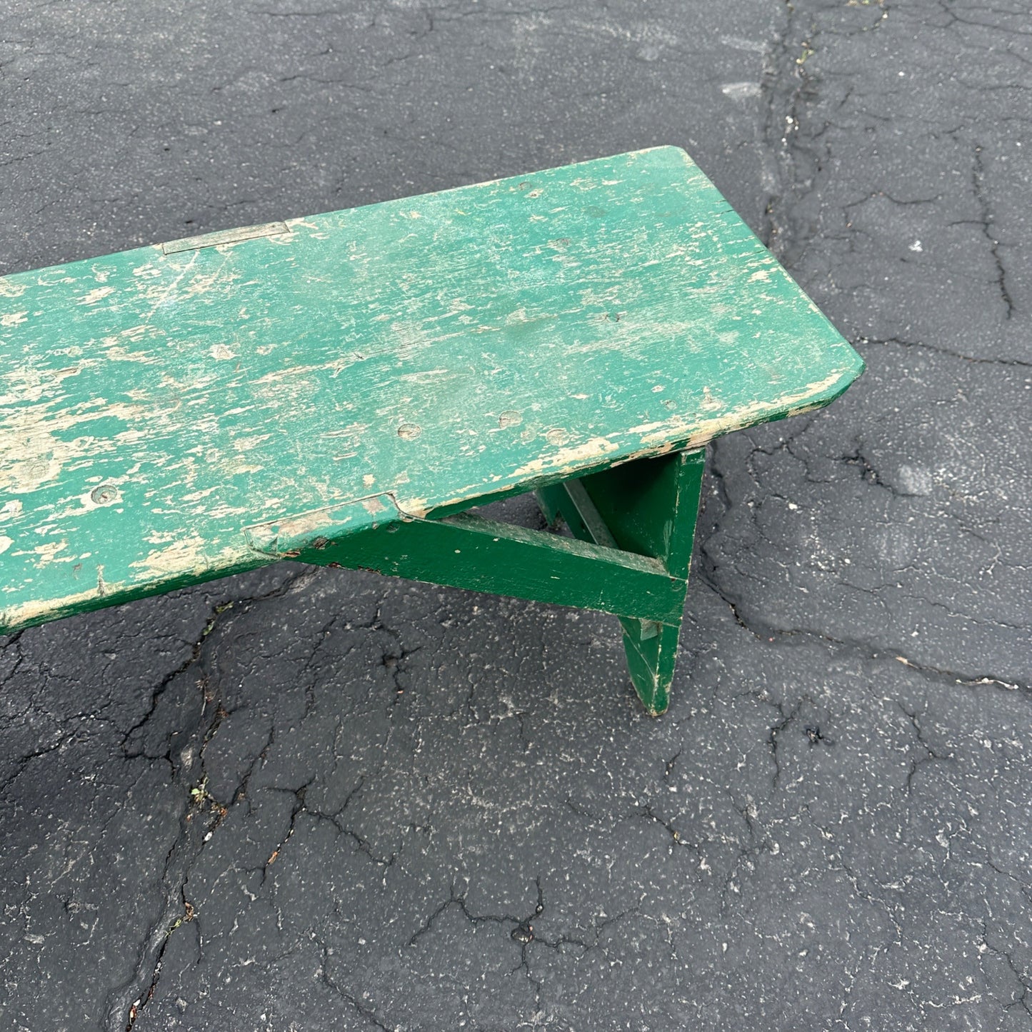 Antique Primitive Green Garden Bench Stool Decor