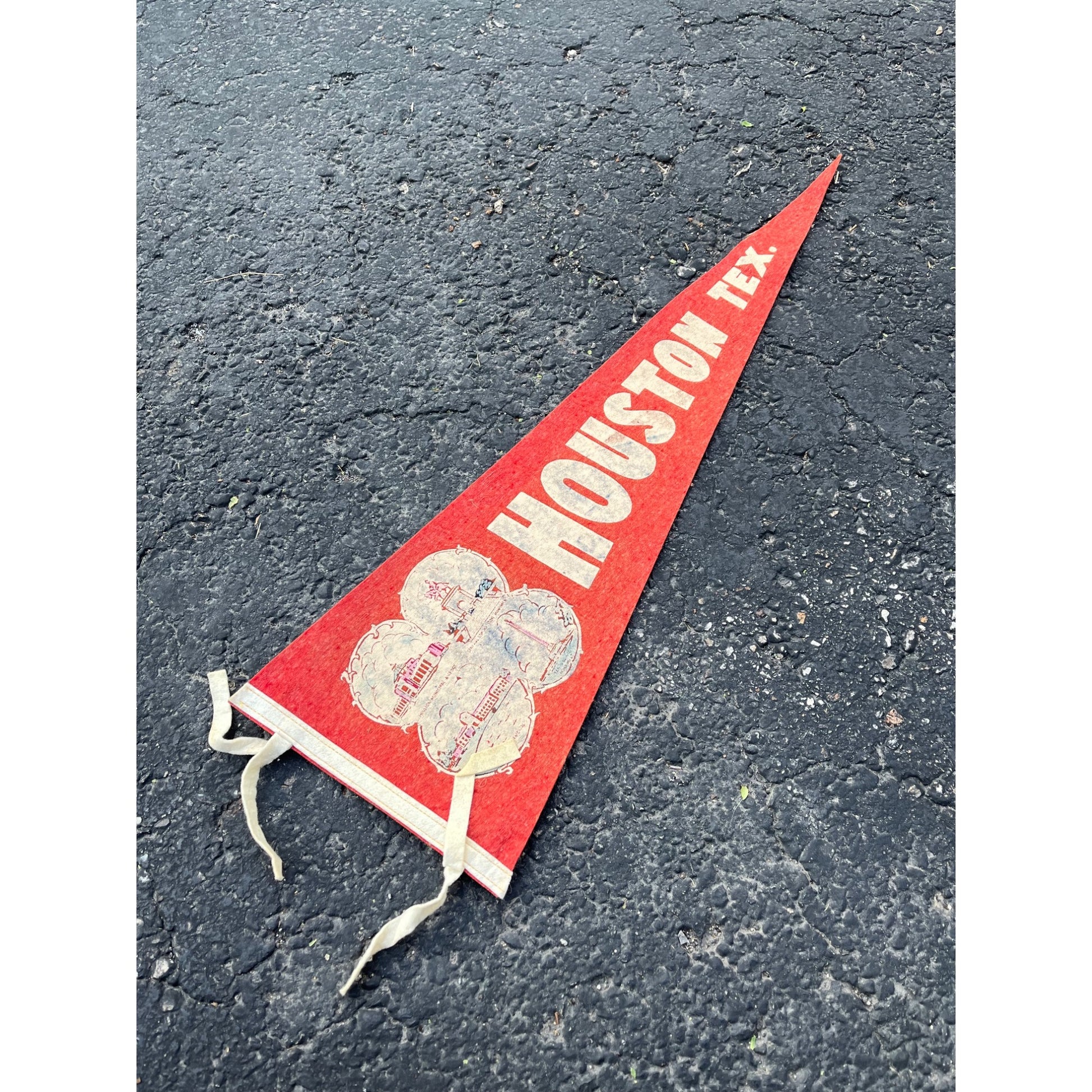 Vintage 1950s Houston Texas Souvenir Felt Pennant Banner 27" Flag Decor