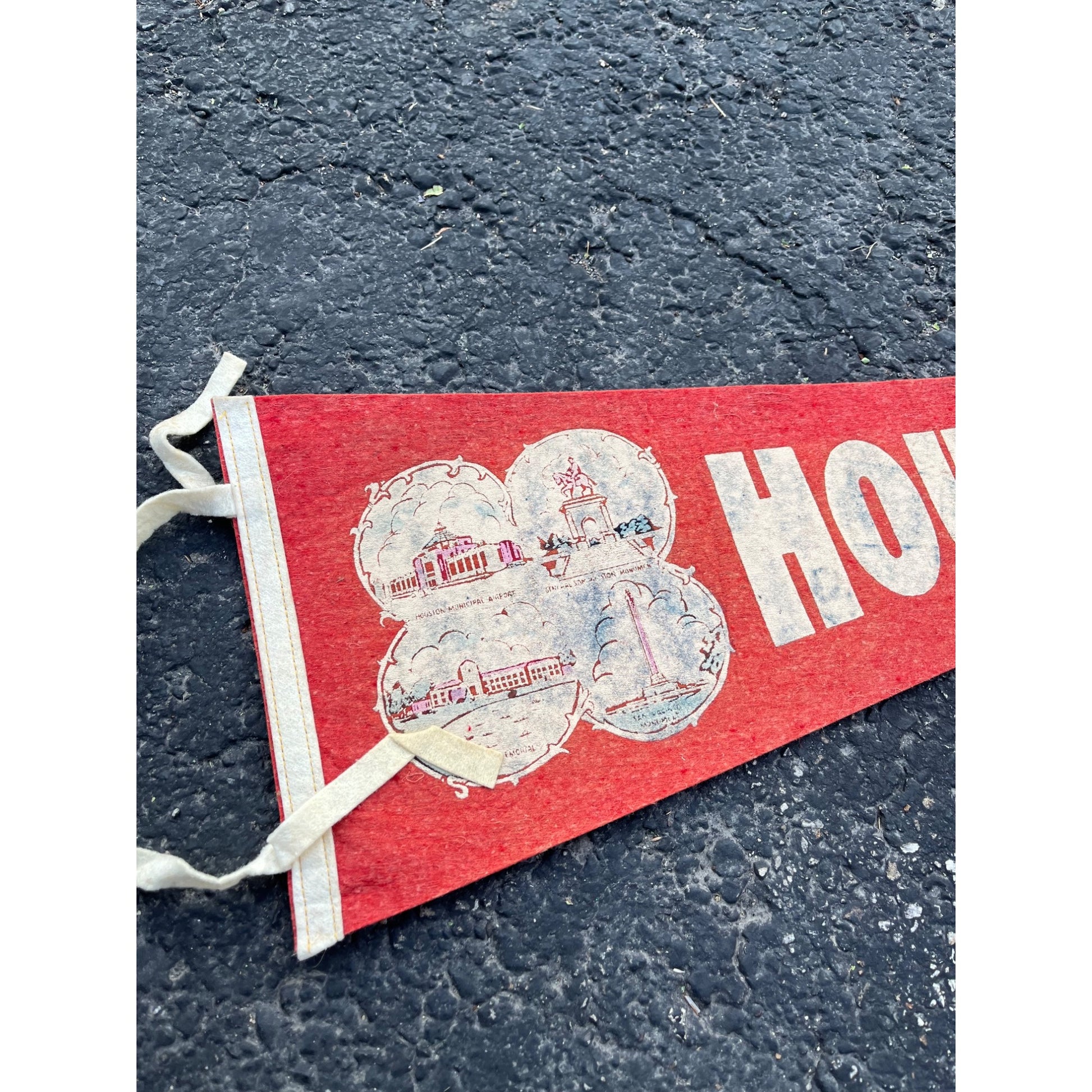 Vintage 1950s Houston Texas Souvenir Felt Pennant Banner 27" Flag Decor