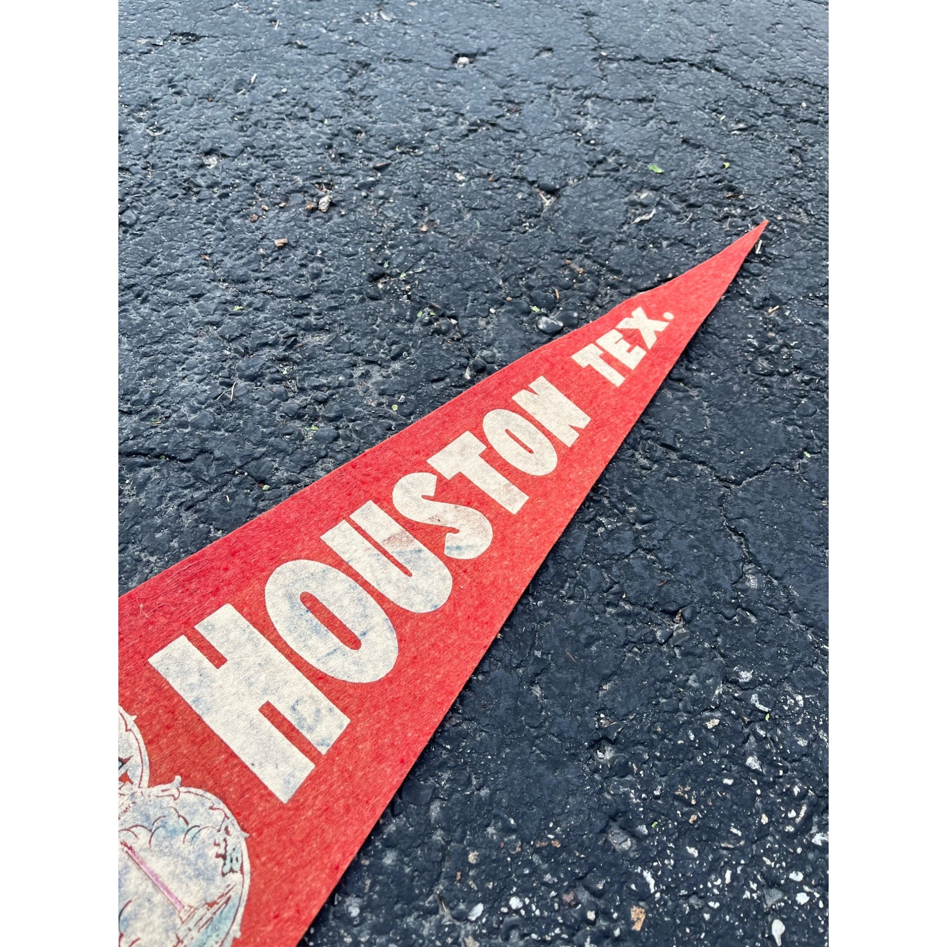 Vintage 1950s Houston Texas Souvenir Felt Pennant Banner 27" Flag Decor