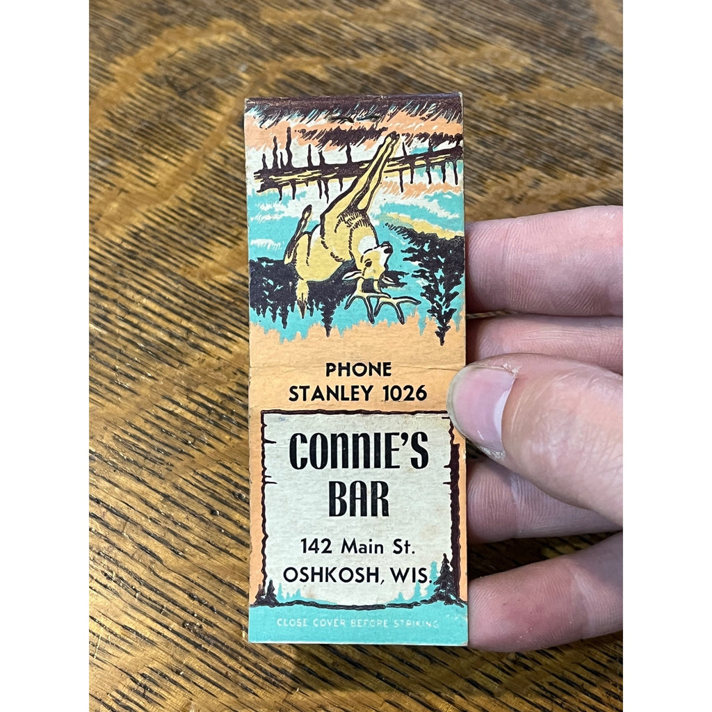 Vintage Matchbook Advertising - Connie’s Bar - Oshkosh, Wis Outdoors Hunting Wildlife
