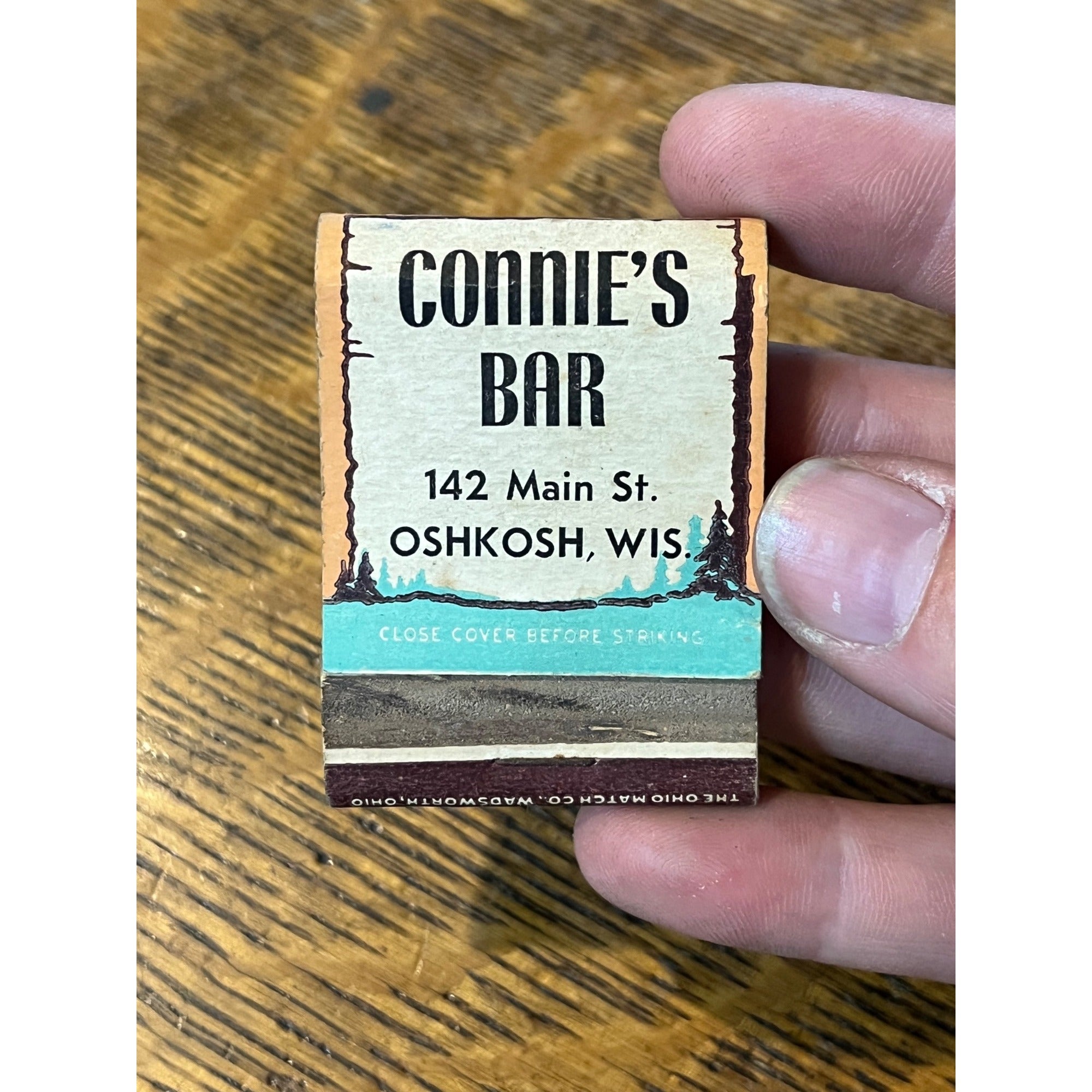 Vintage Matchbook Advertising - Connie’s Bar - Oshkosh, Wis Outdoors Hunting Wildlife