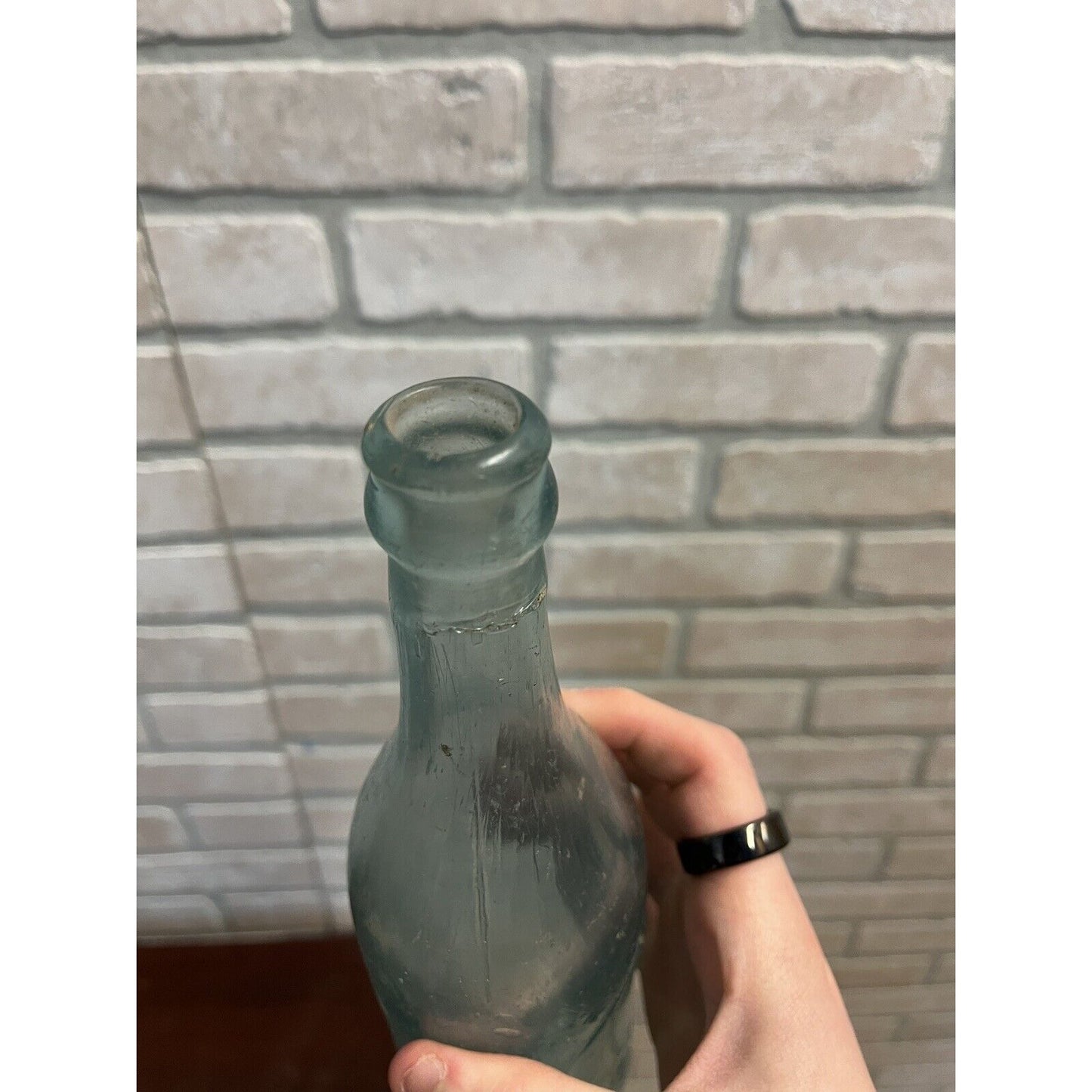 Vintage Early 1900s Aqua Blue Beer Soda Bottle Embossed Blank Plate Registered