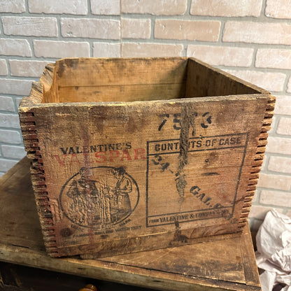 RARE ANTIQUE VALENTINE'S VALSPAR ADVERTISING WOODEN CRATE BOX SUBMARINE GRAPHICS