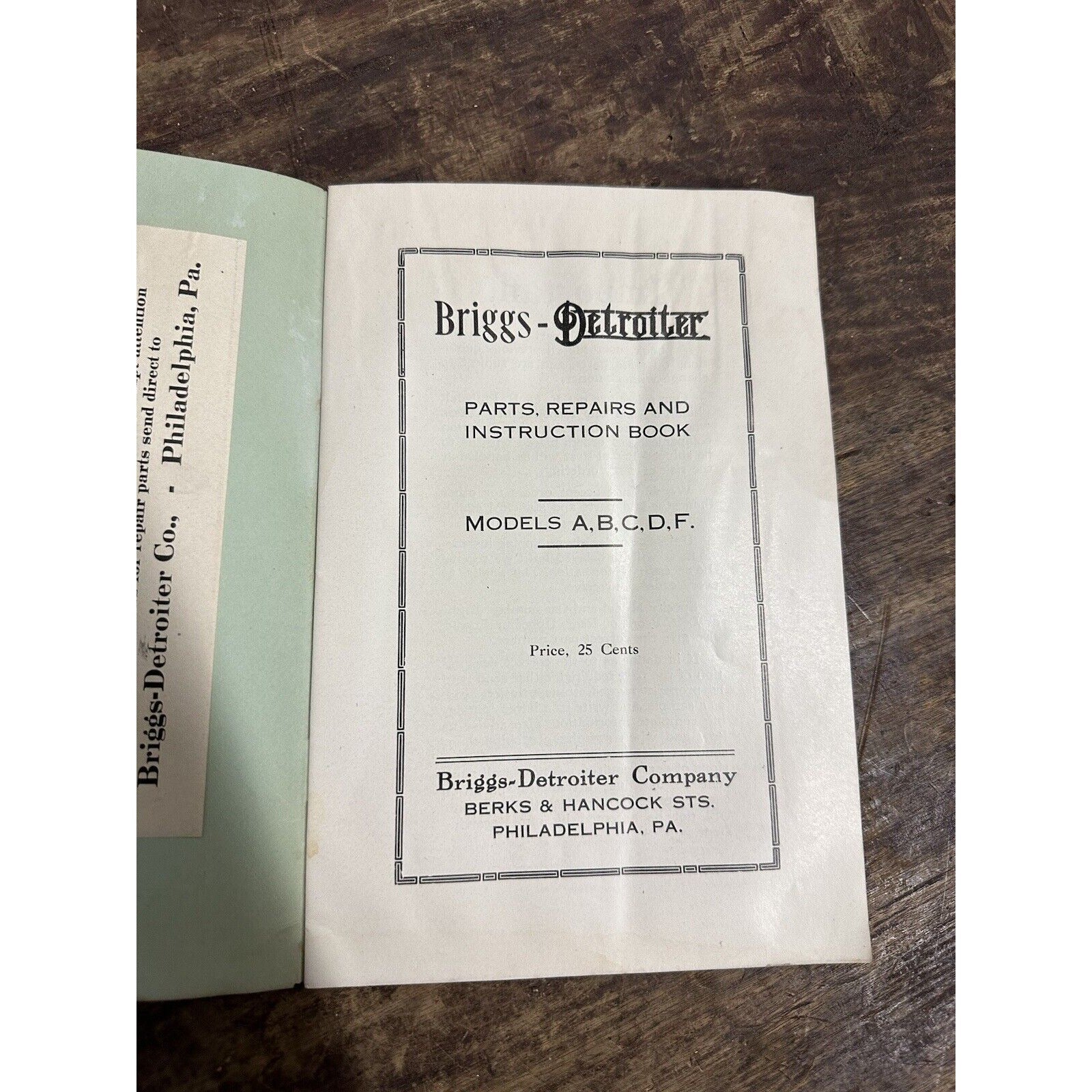 RARE Vintage c1917 Briggs-Detroiter Co. Automobile Manual Models A,B,C,D,F