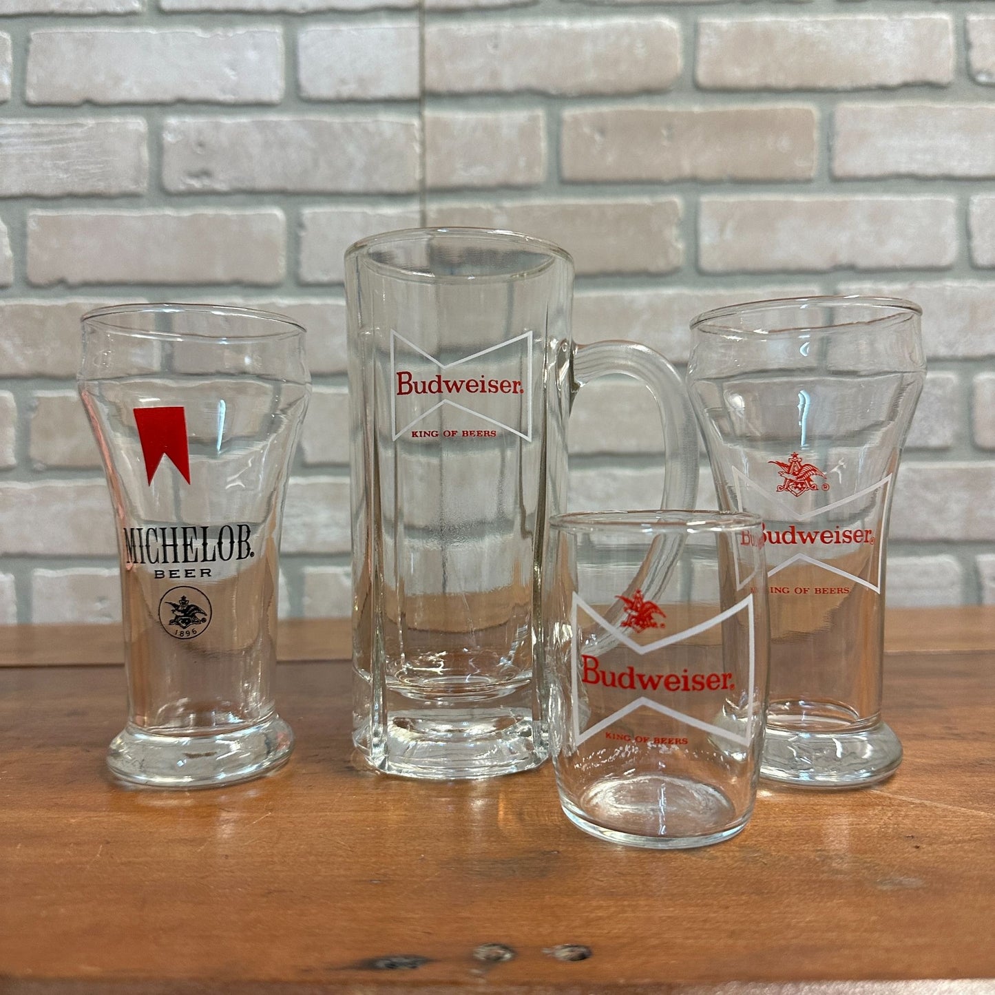 Vintage 1980s Budweiser Bowtie Lot (4) Bar Pub Glasses Mug Michelob Taster ++