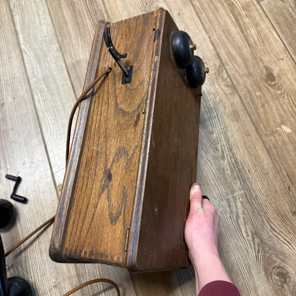 Antique Oak  Wall Mount Telephone
