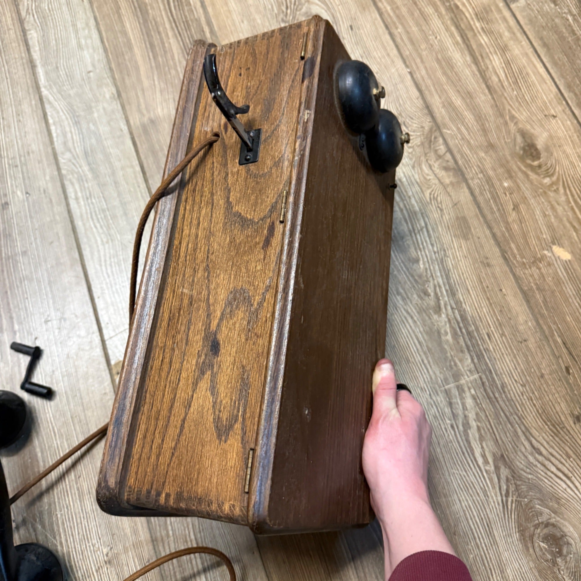 Antique Oak  Wall Mount Telephone