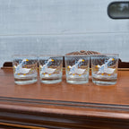 Vintage (4) Country Goose Blue Ribbon Anchor Hocking Low Ball Cocktail Glass Lot of 4