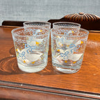Vintage (4) Country Goose Blue Ribbon Anchor Hocking Low Ball Cocktail Glass Lot of 4