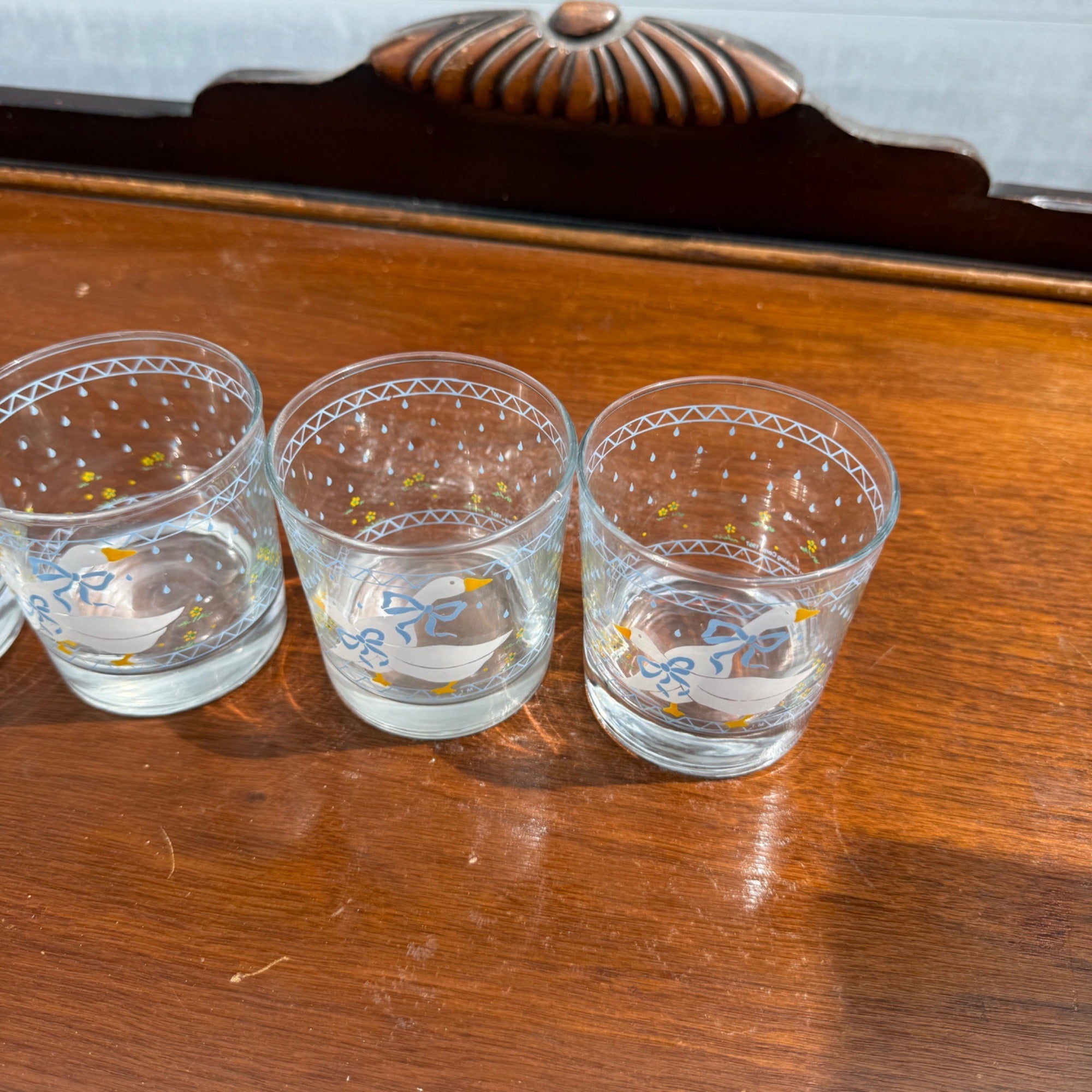 Vintage (4) Country Goose Blue Ribbon Anchor Hocking Low Ball Cocktail Glass Lot of 4