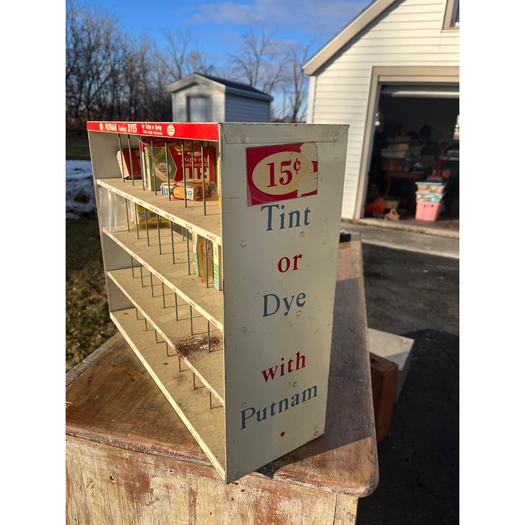 Vintage Putnam Fadless Dyes General Store Advetising Display Cabinet Shelf Sign
