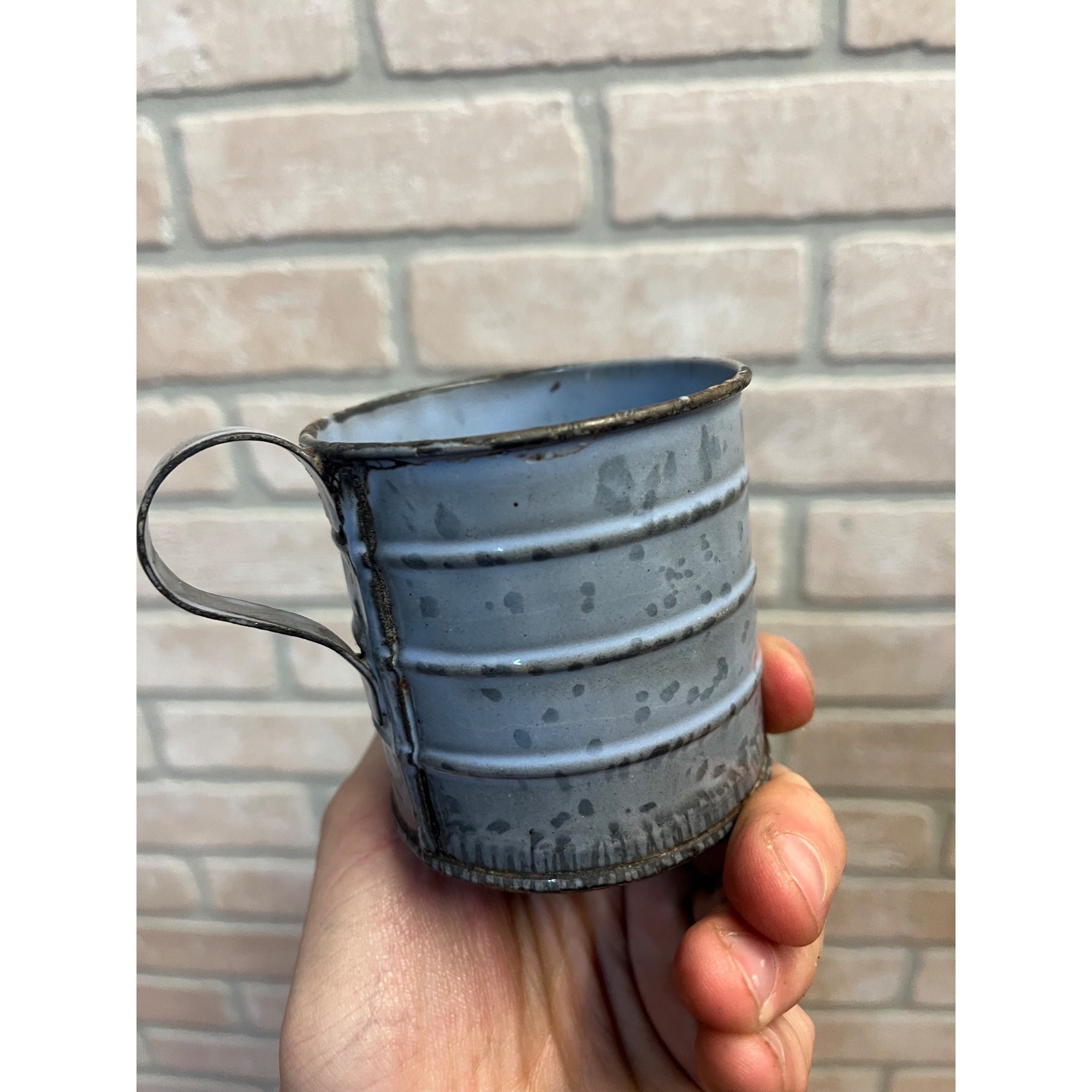 Antique Primitive Graniteware Enamelware Gray Measure Cup Farmhouse Kitchen Decor