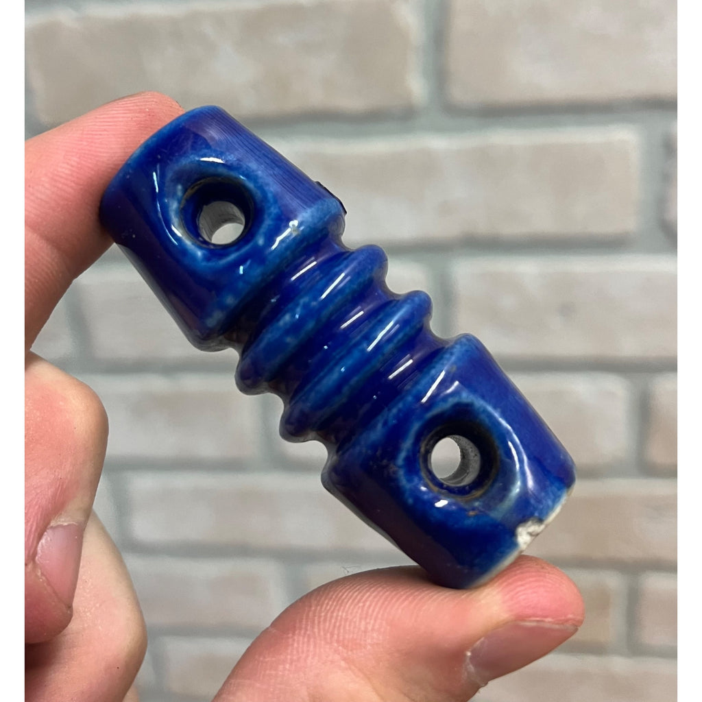 Vintage Cobalt Blue Porcelain Guide Wire Insulator 2.5" Double Hole