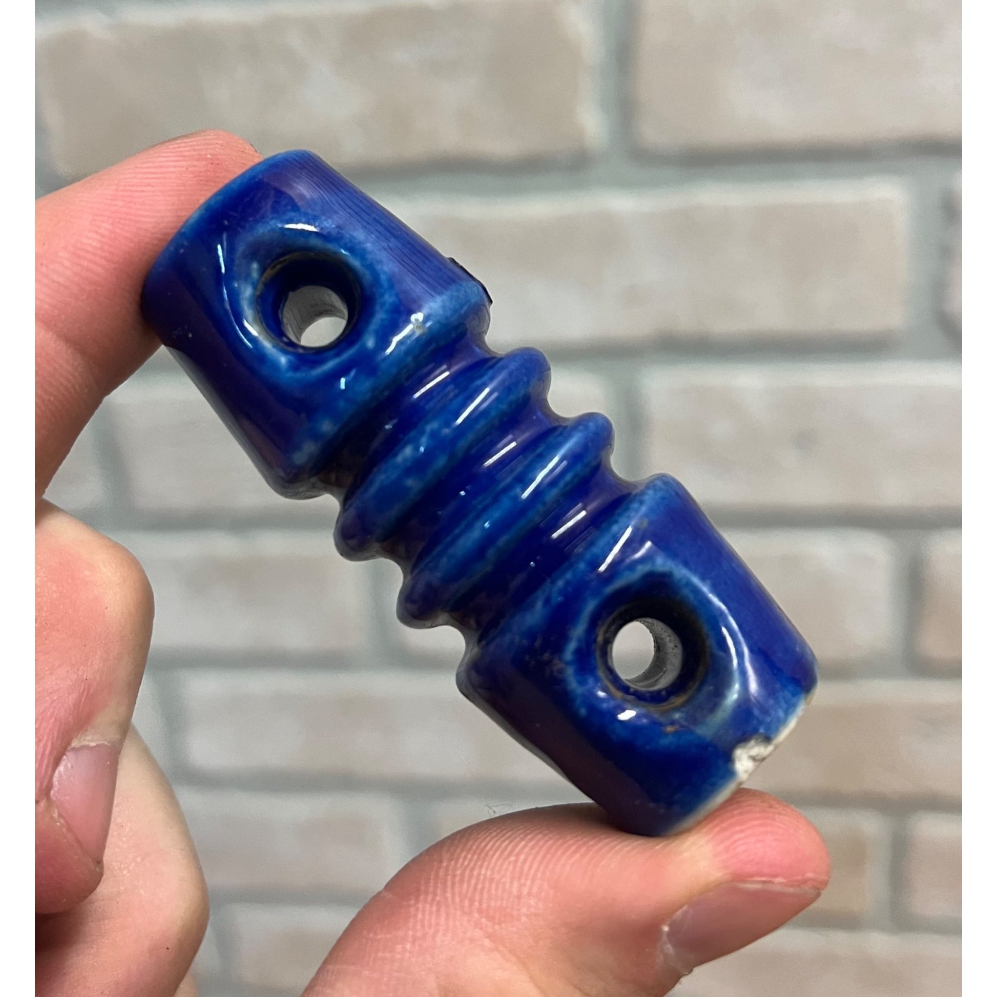 Vintage Cobalt Blue Porcelain Guide Wire Insulator 2.5" Double Hole