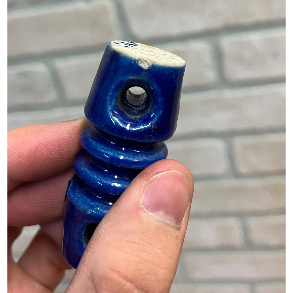 Vintage Cobalt Blue Porcelain Guide Wire Insulator 2.5" Double Hole
