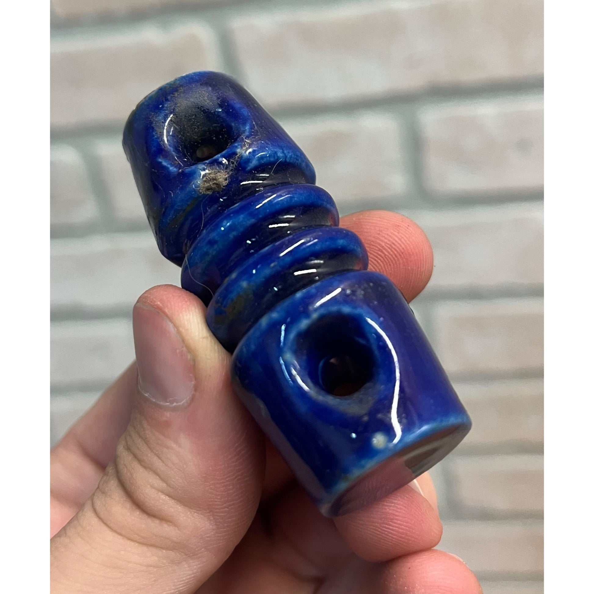 Vintage Cobalt Blue Porcelain Guide Wire Insulator 2.5" Double Hole