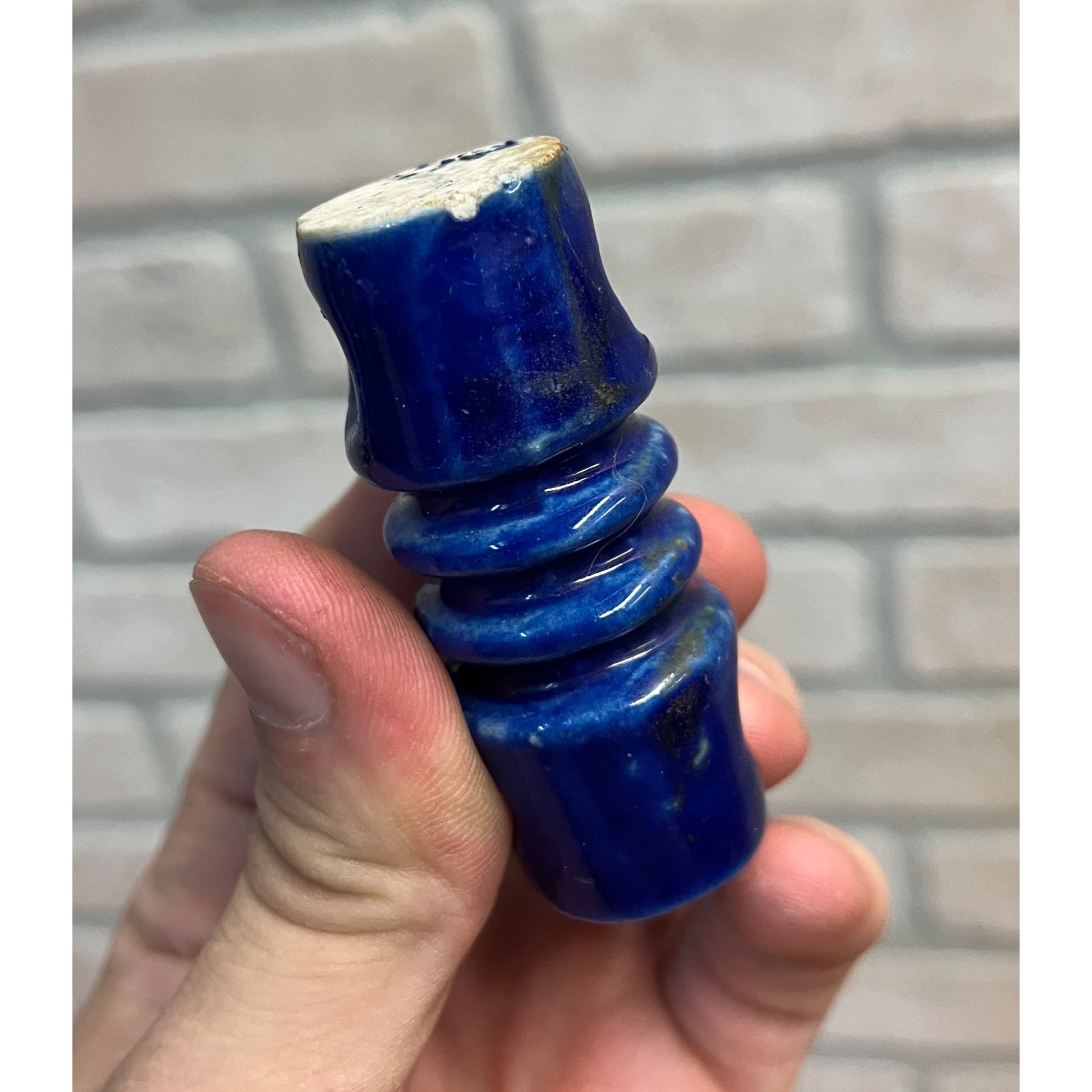 Vintage Cobalt Blue Porcelain Guide Wire Insulator 2.5" Double Hole