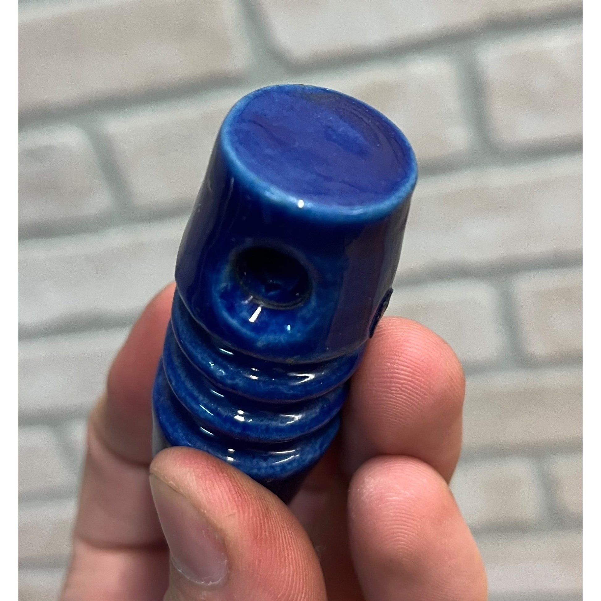 Vintage Cobalt Blue Porcelain Guide Wire Insulator 2.5" Double Hole