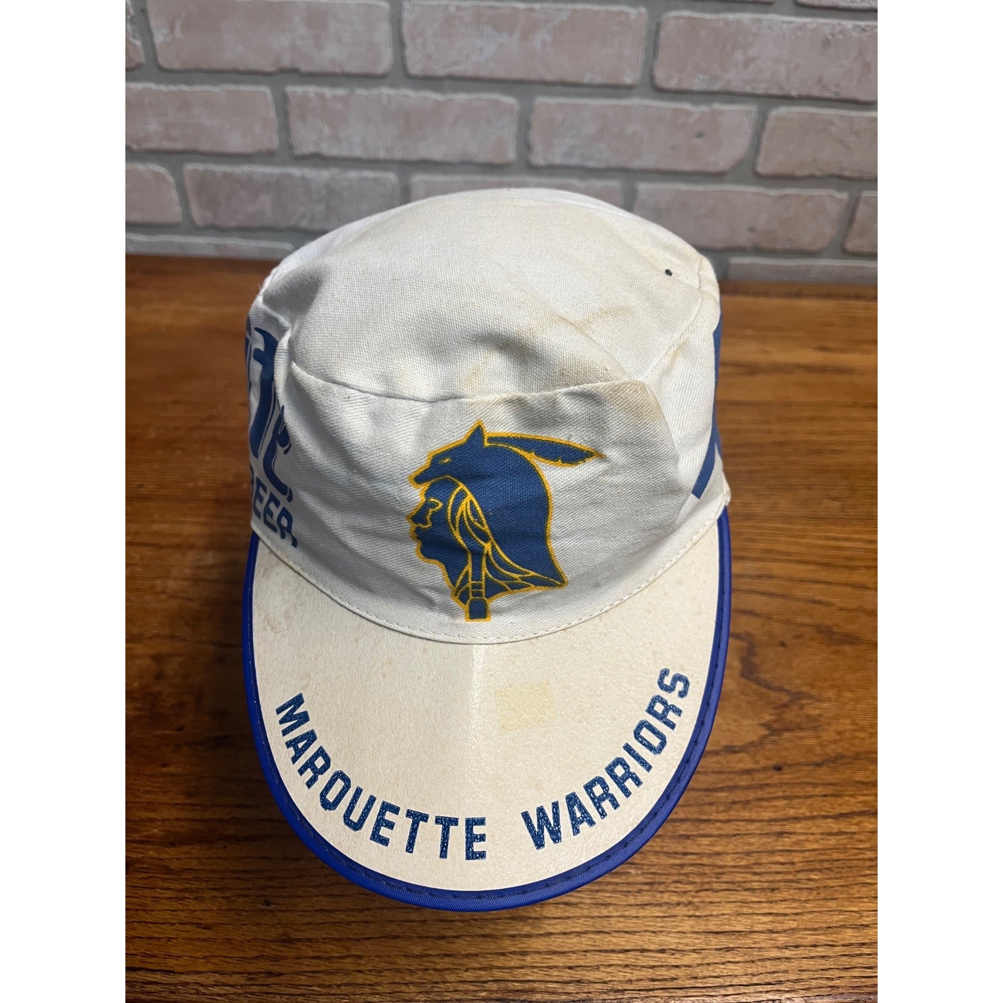 Vintage Marquette Warriors Banned Logo Painters Hat Miller Lite Beer Advertising