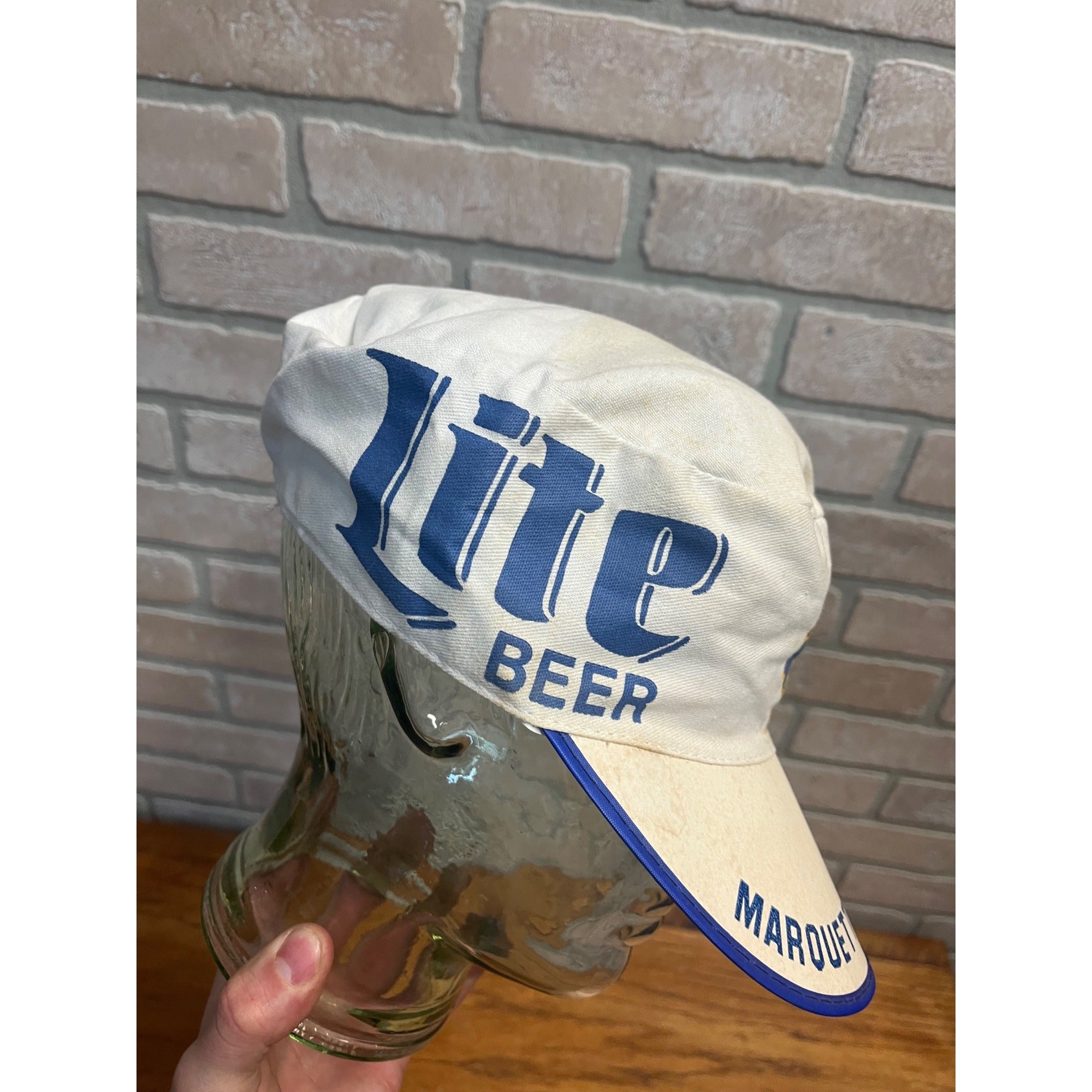 Vintage Marquette Warriors Banned Logo Painters Hat Miller Lite Beer Advertising