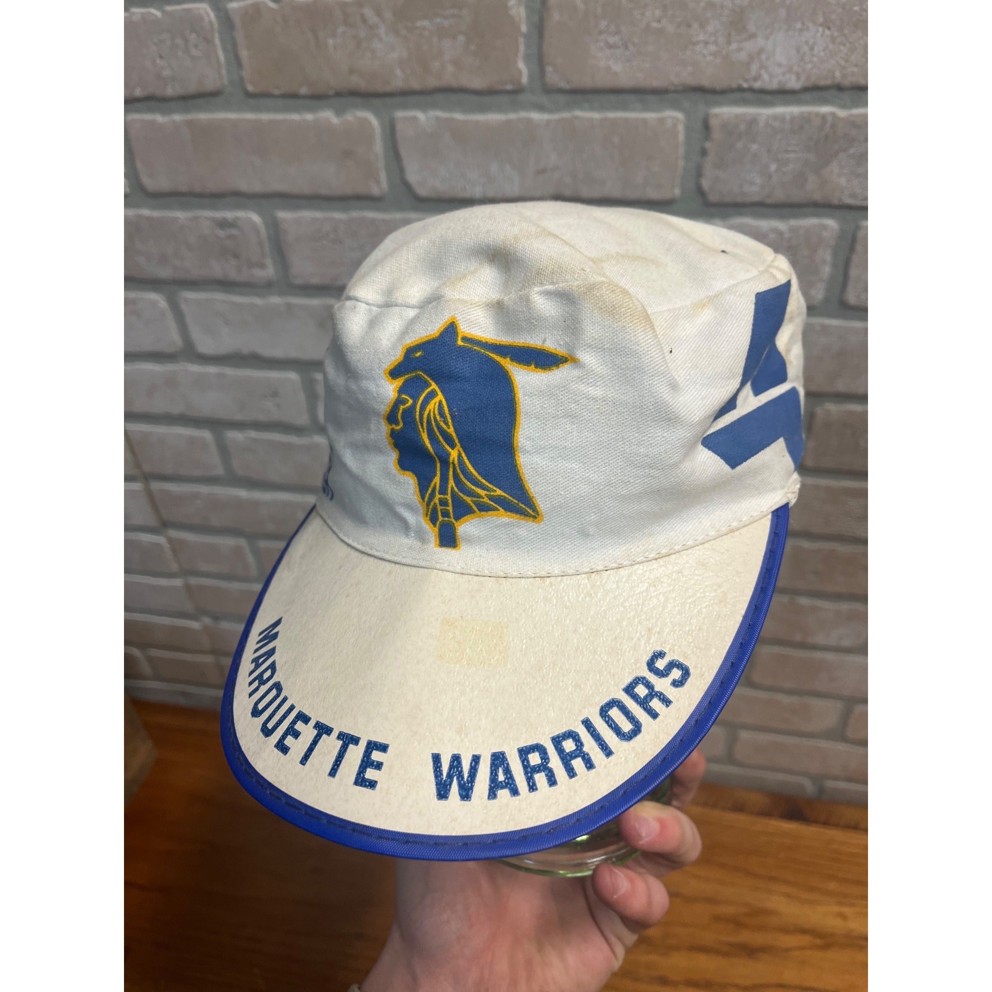 Vintage Marquette Warriors Banned Logo Painters Hat Miller Lite Beer Advertising
