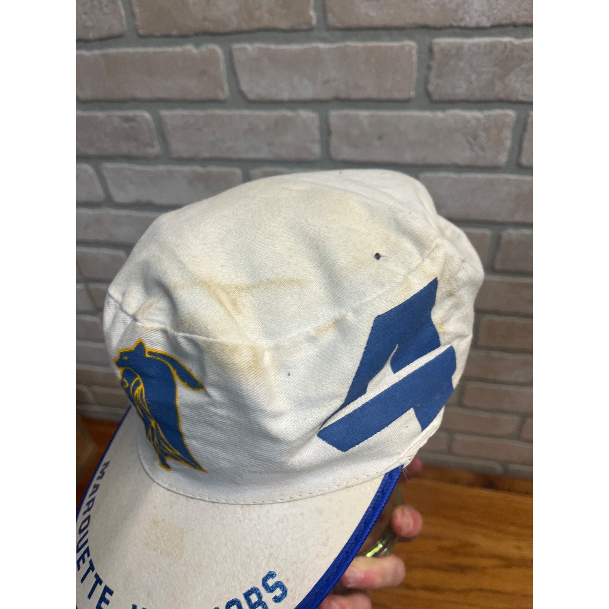 Vintage Marquette Warriors Banned Logo Painters Hat Miller Lite Beer Advertising