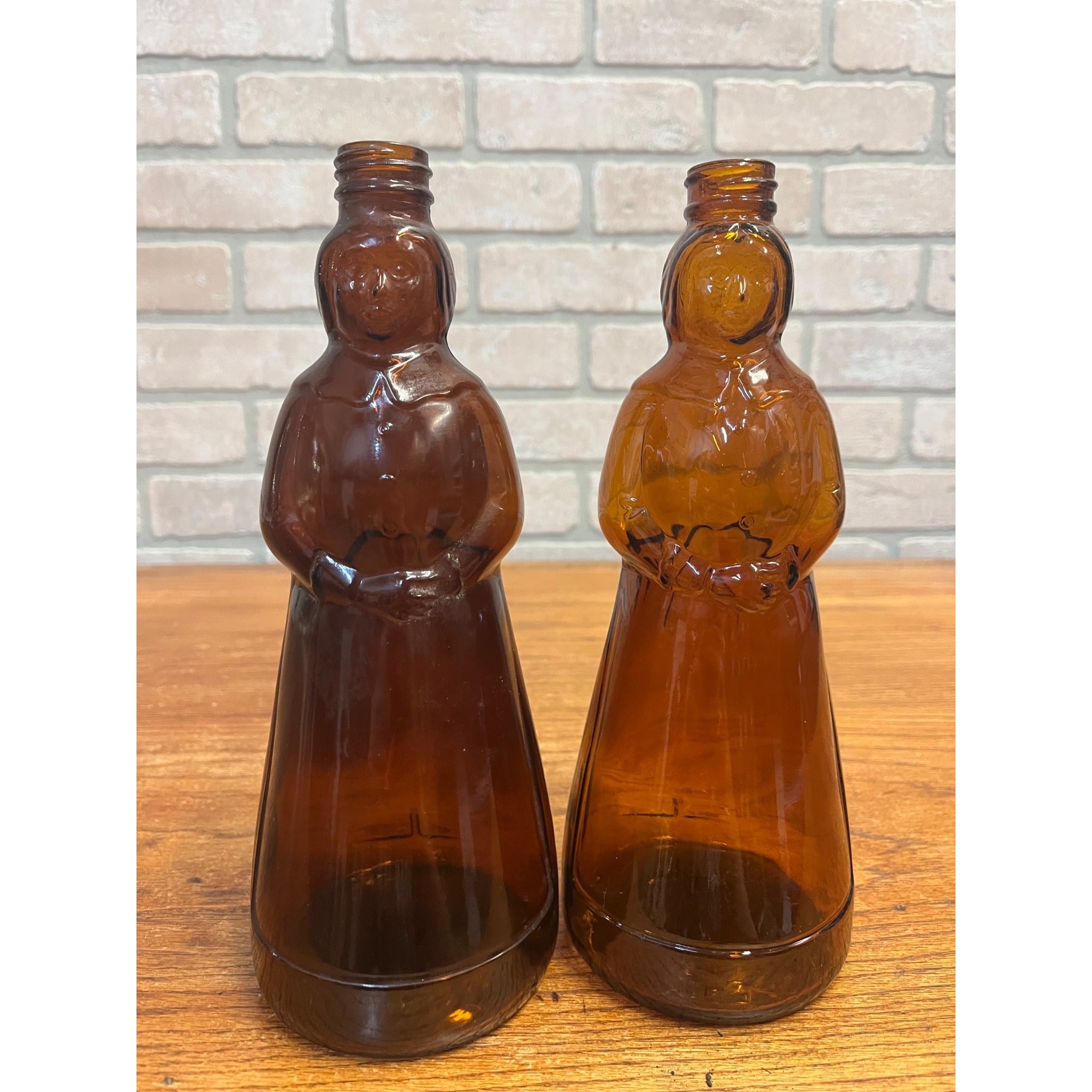 Vintage Mrs Buttersworth Maple Syrup Amber Glass Bottles Lot (2) 10"