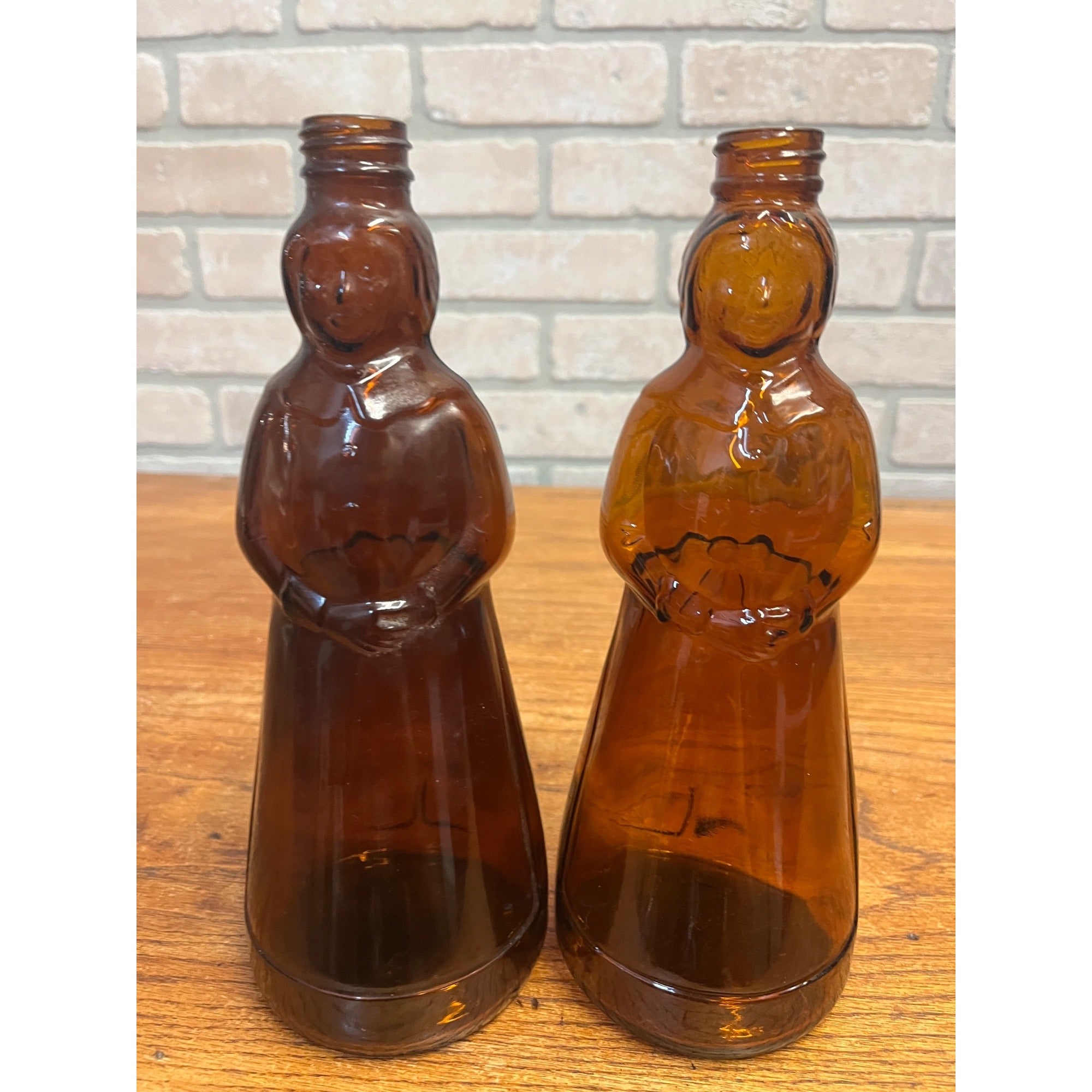 Vintage Mrs Buttersworth Maple Syrup Amber Glass Bottles Lot (2) 10"