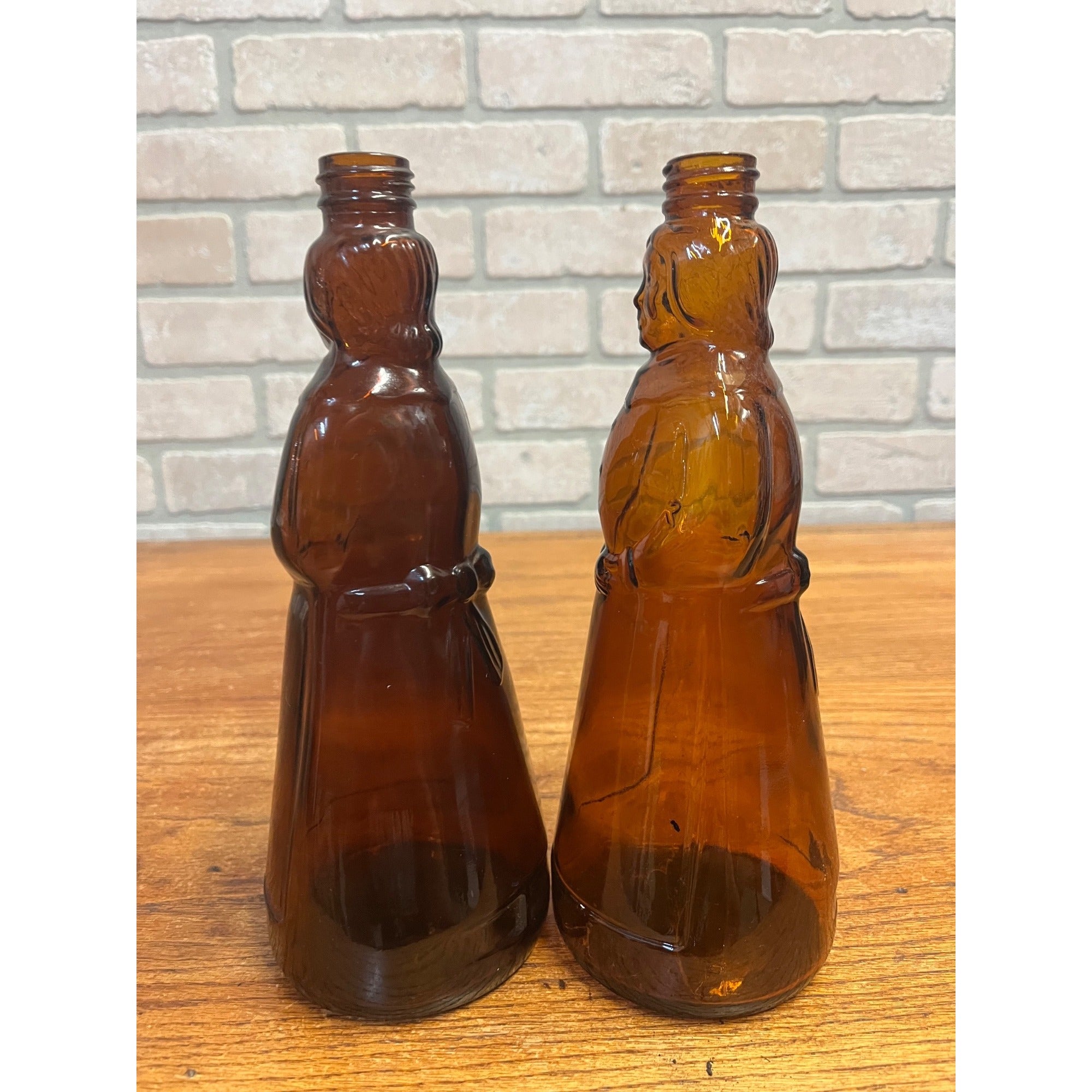 Vintage Mrs Buttersworth Maple Syrup Amber Glass Bottles Lot (2) 10"