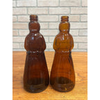 Vintage Mrs Buttersworth Maple Syrup Amber Glass Bottles Lot (2) 10"