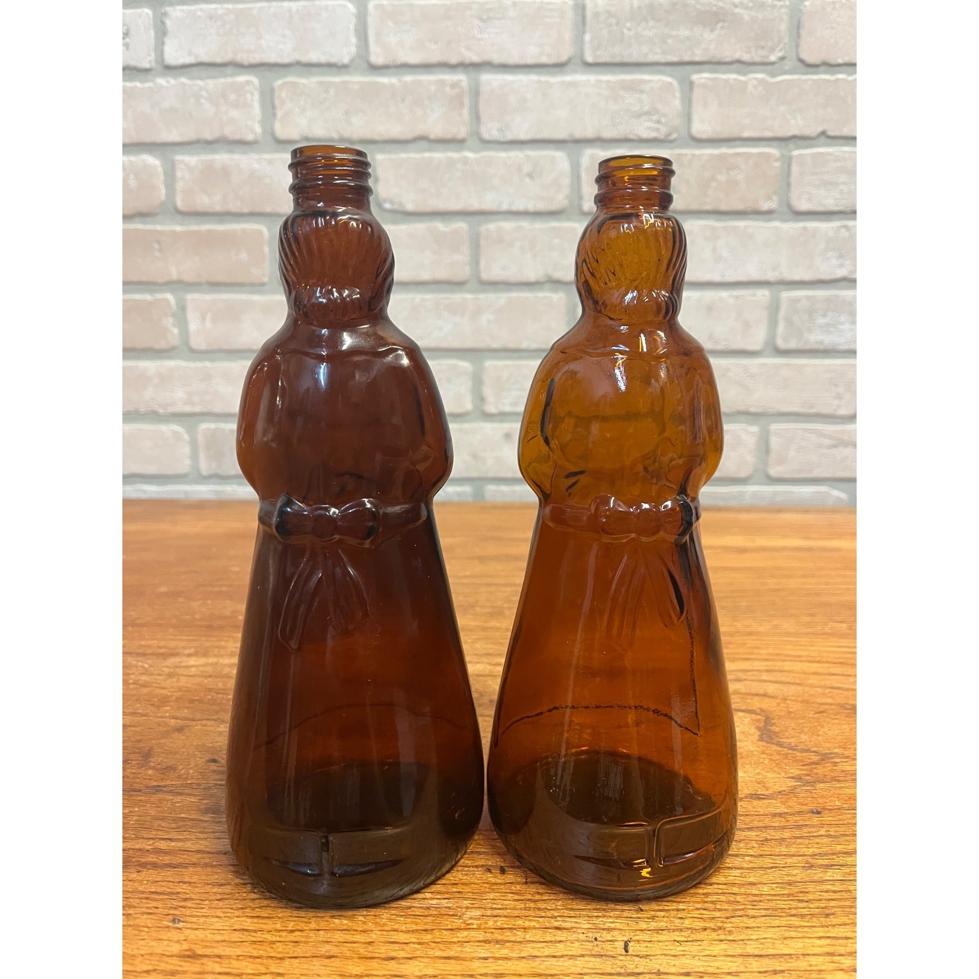 Vintage Mrs Buttersworth Maple Syrup Amber Glass Bottles Lot (2) 10"