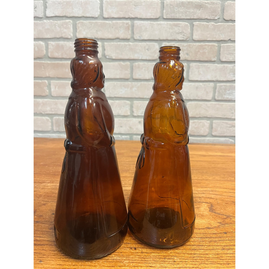Vintage Mrs Buttersworth Maple Syrup Amber Glass Bottles Lot (2) 10"