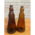 Vintage Mrs Buttersworth Maple Syrup Amber Glass Bottles Lot (2) 10"