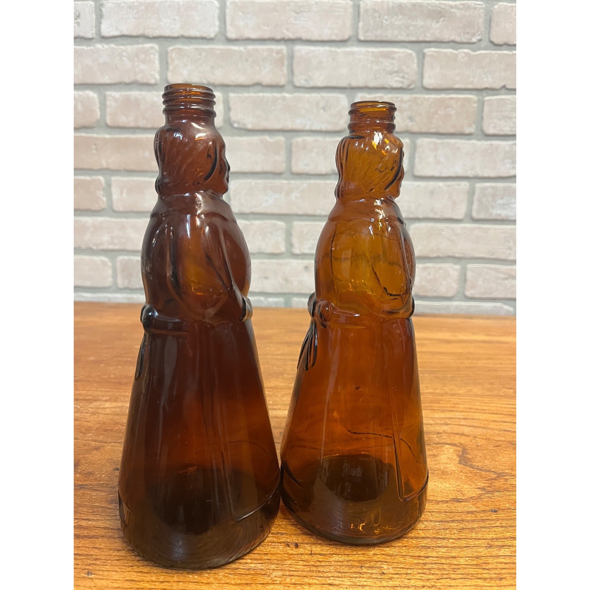 Vintage Mrs Buttersworth Maple Syrup Amber Glass Bottles Lot (2) 10"