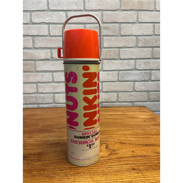 Vintage 1990 Dunkin Donuts Thermos Supergraphic Vacuum Bottle Coupon Orange