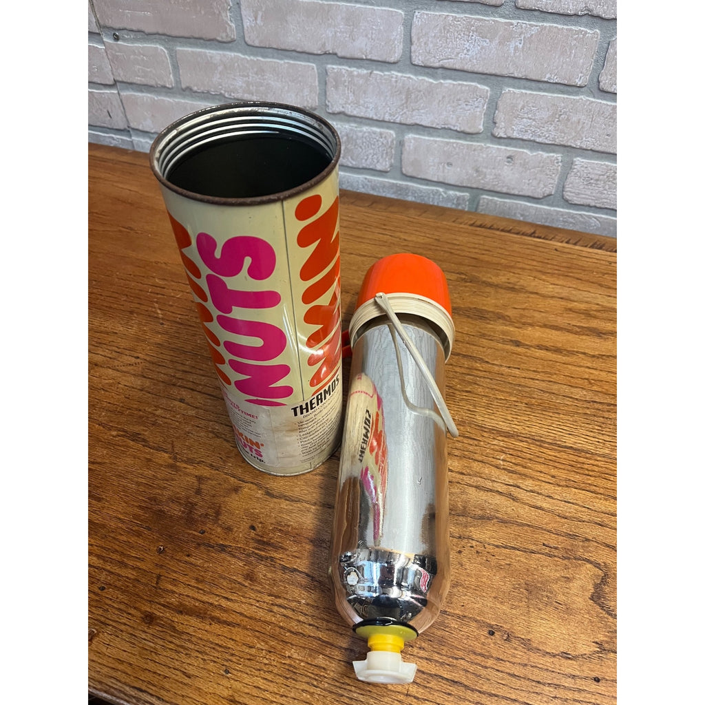 Vintage 1990 Dunkin Donuts Thermos Supergraphic Vacuum Bottle Coupon Orange