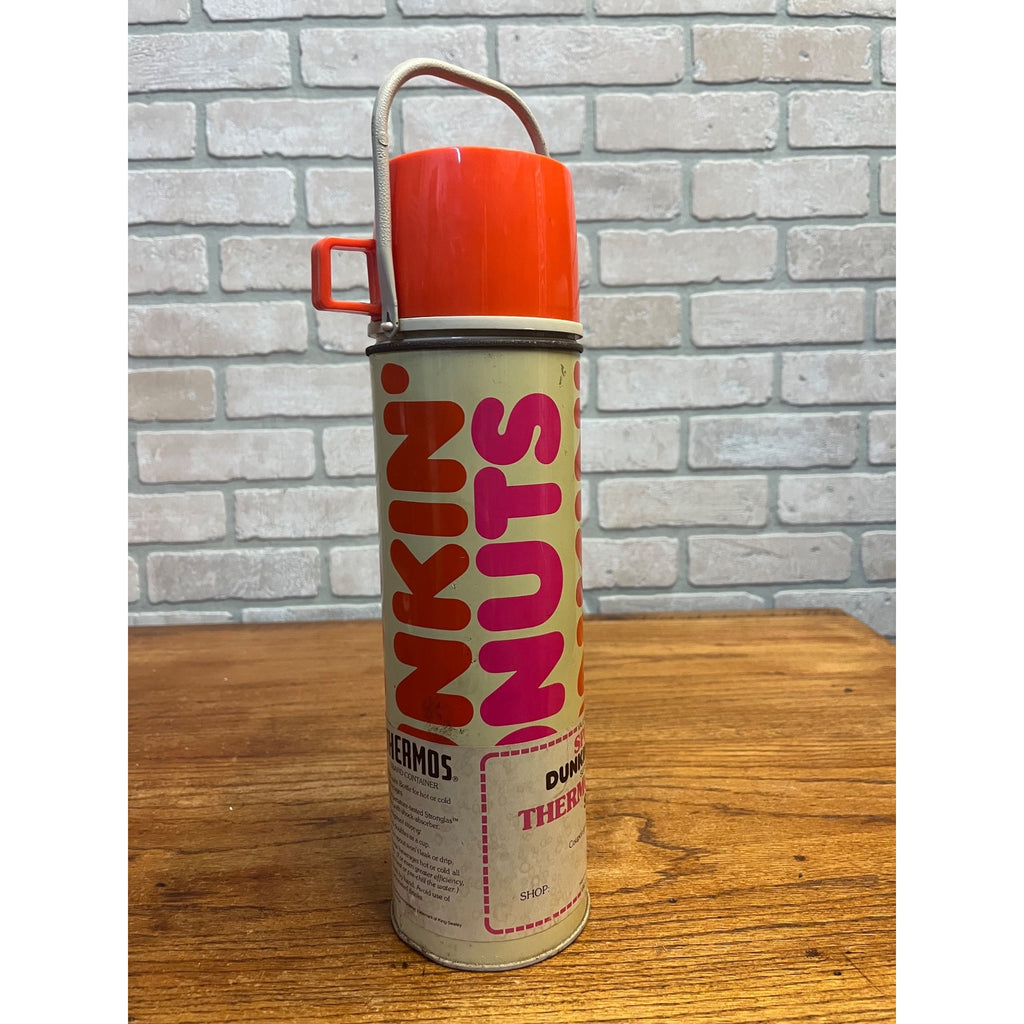 Vintage 1990 Dunkin Donuts Thermos Supergraphic Vacuum Bottle Coupon Orange