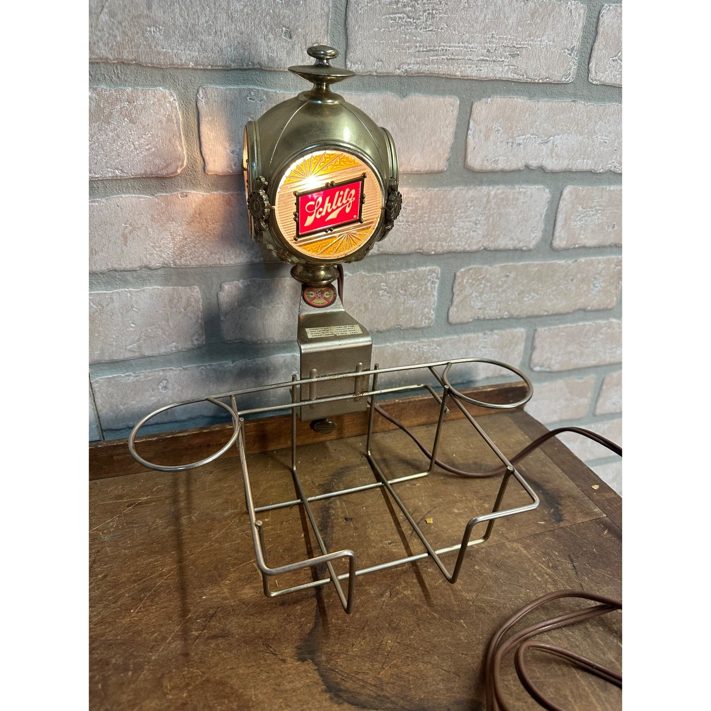 Vintage Schlitz Beer Lighted Advertising Table Mount Napkin Condiment Caddy