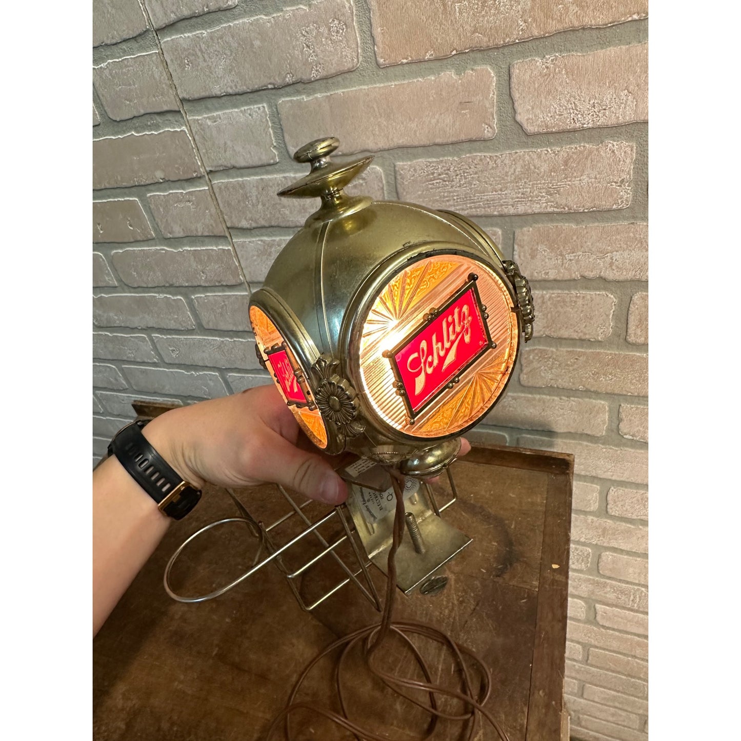 Vintage Schlitz Beer Lighted Advertising Table Mount Napkin Condiment Caddy