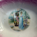 Vintage Porcelain Pink-Shaded Oval Dish With Romantic Scene Scalloped Edges As-Is