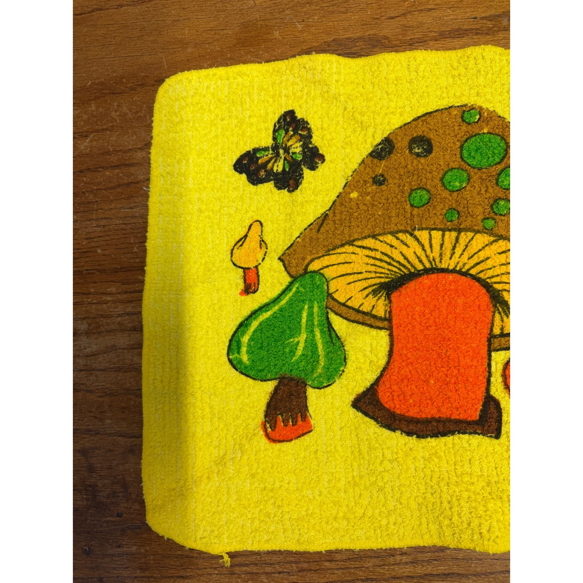 Vintage 1970s CANNON Merry Mushroom Hand Towel 13" x 12" Retro Kitchen