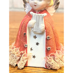 Vintage MCM Japan Ceramic Flocked Robe Christmas Angel w/ Lace - 4" Tall