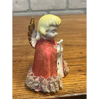 Vintage MCM Japan Ceramic Flocked Robe Christmas Angel w/ Lace - 4" Tall