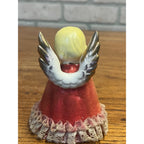 Vintage MCM Japan Ceramic Flocked Robe Christmas Angel w/ Lace - 4" Tall