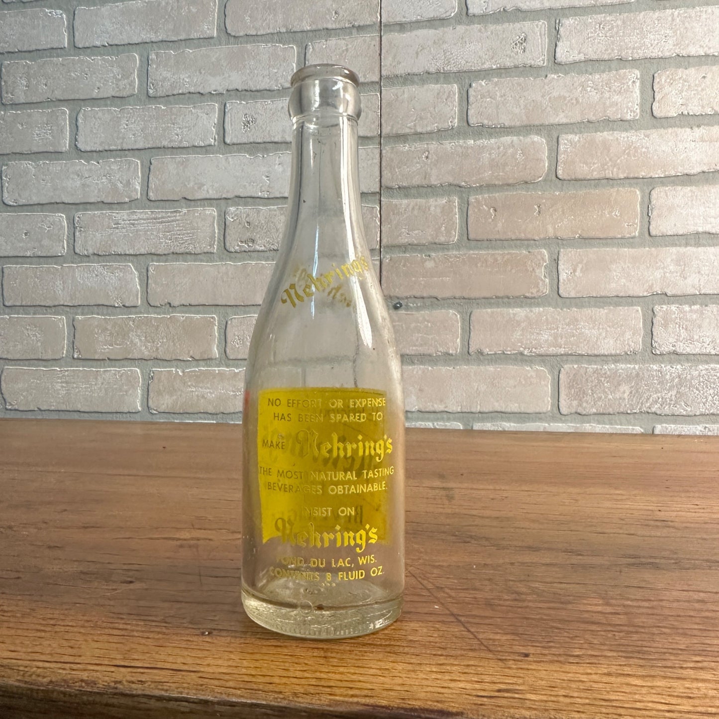 Vintage Nehrings Beverages 8oz ACL Soda Bottle Fond du Lac Wis Bottle